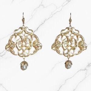 La Vie Parisienne Catherine Popesco Art Nouveau Drop Earrings France Pearl Vtg